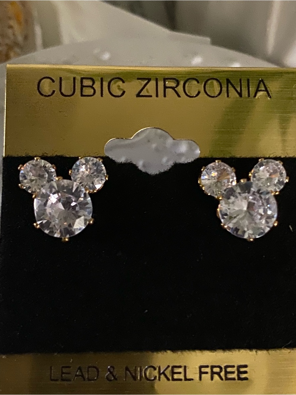 Gold Cubic Zirconia Mouse Silhouette Stud Earrings - Clear